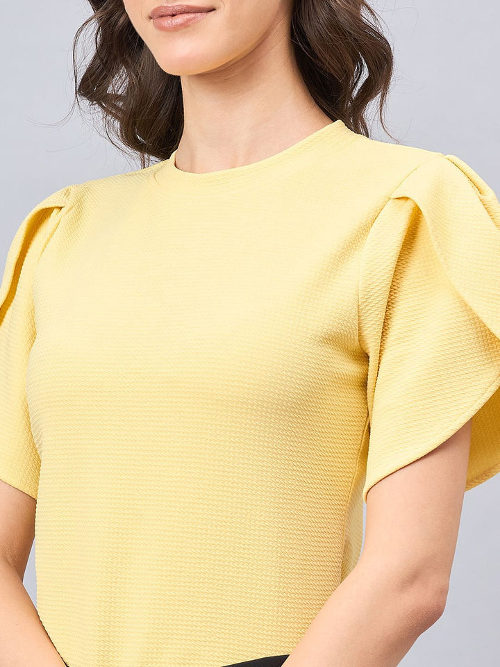 Style Quotient Women Solid Polyester Tulip Sleeve Top