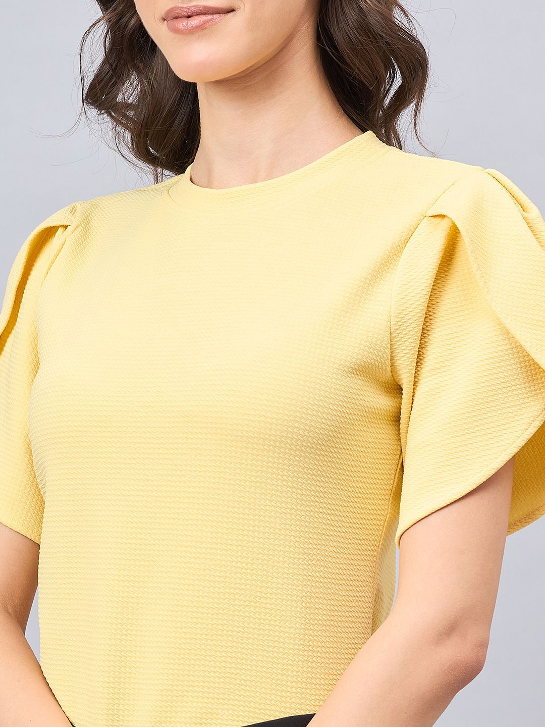 Style Quotient Women Solid Polyester Tulip Sleeve Top