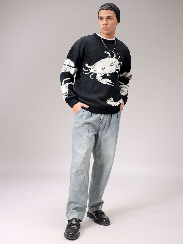 The Indian Garage Co Men Acrylic Graphic Printed Round Neck Pullover Sweaters