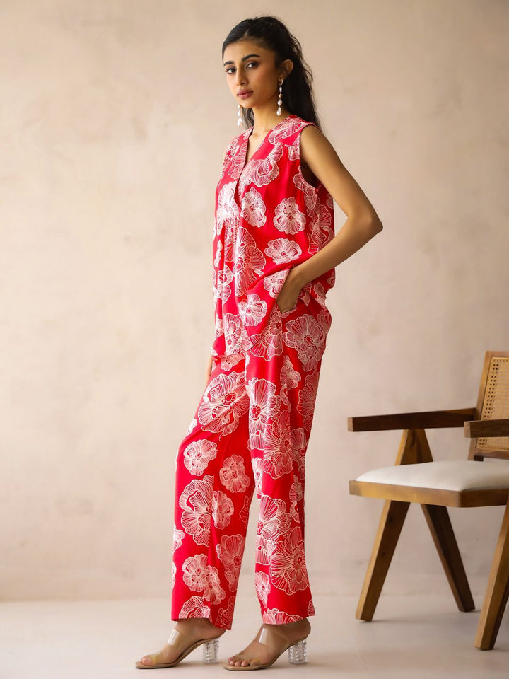 SANSKRUTIHOMES Printed V Neck Tunic With Trousers Co-Ords Set