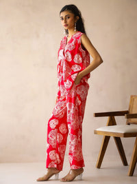 SANSKRUTIHOMES Printed V Neck Tunic With Trousers Co-Ords Set