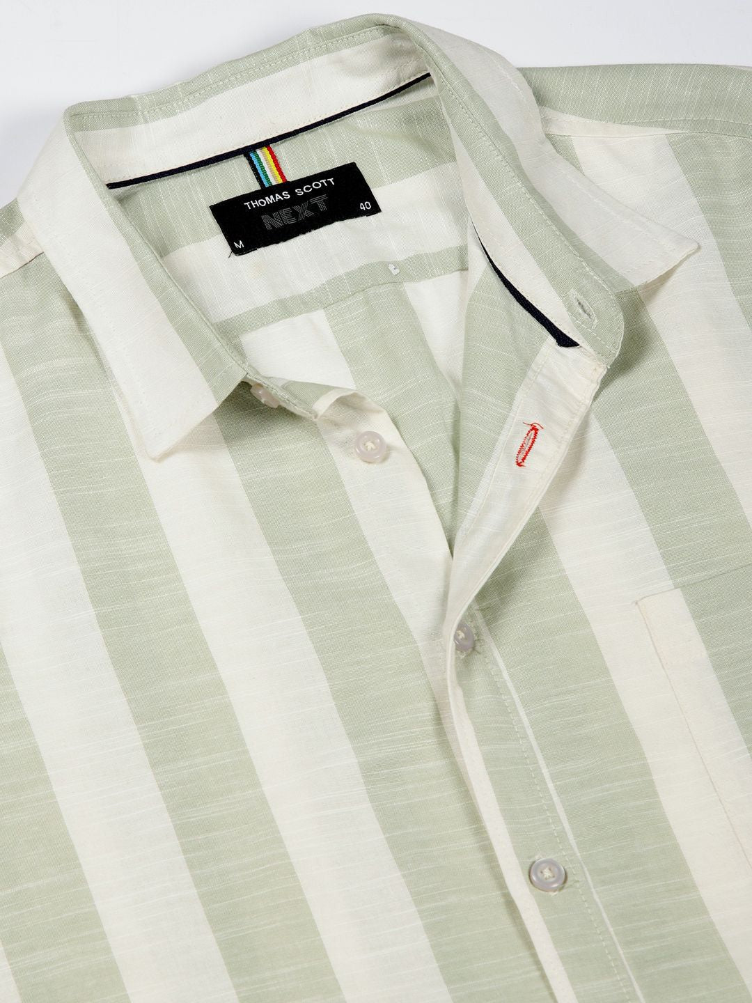 Thomas Scott Men Premium Spread Collar Vertical Striped Cotton Slim Fit Casual Shirt