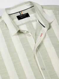 Thomas Scott Men Premium Spread Collar Vertical Striped Cotton Slim Fit Casual Shirt