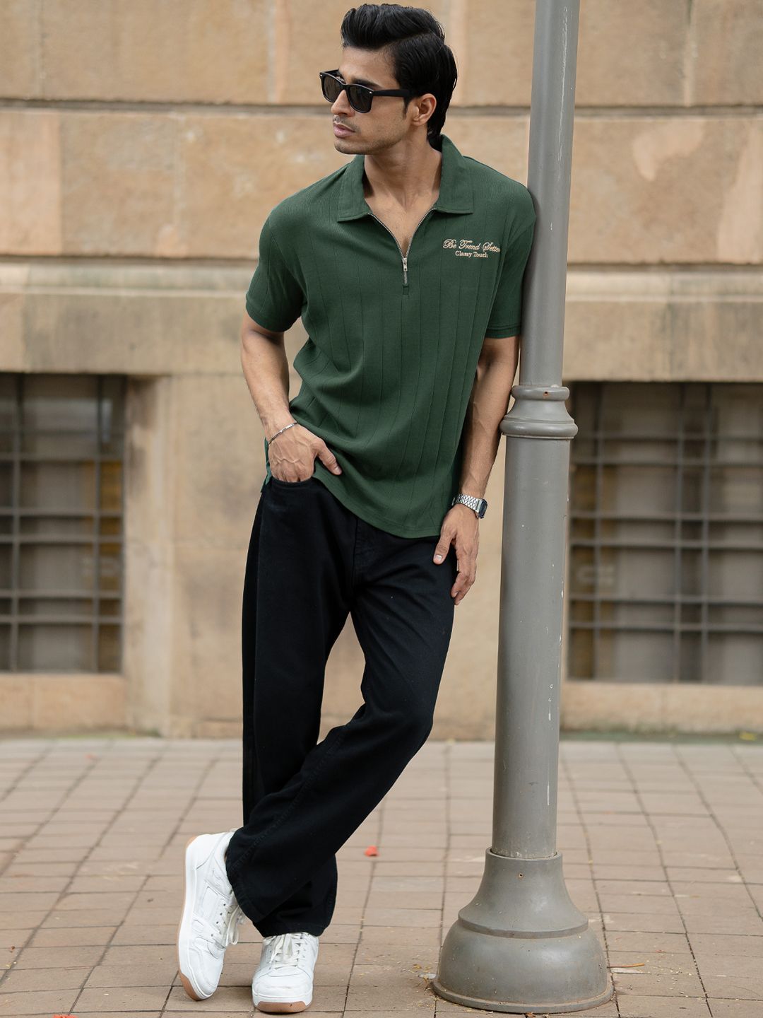 Powerlook Men Typography Printed Polo Collar Pure Cotton T-shirt