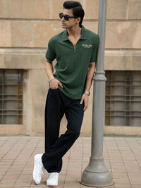 Powerlook Men Typography Printed Polo Collar Pure Cotton T-shirt