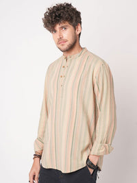 VASTRADO Men Striped Band Collar Straight Cotton Kurta