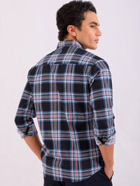 The Indian Garage Co Men Black & Grey Checked Pure Cotton Casual Shirt