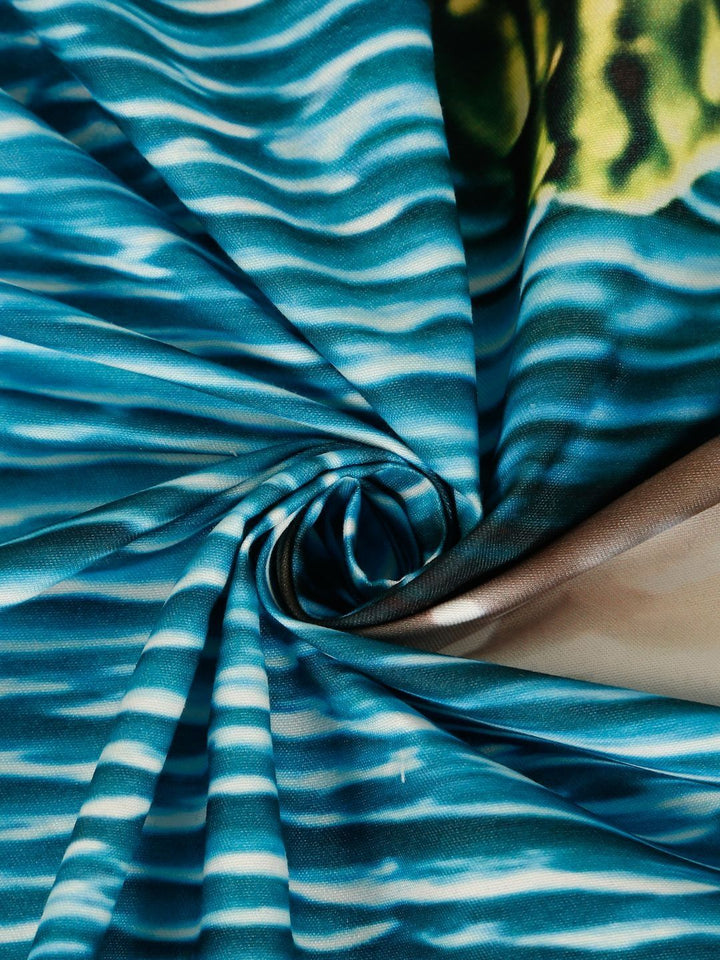 KLOTTHE Biru & Hijau Bercetak 400 TC Cadar Katil Double Dengan 2 Sarung Bantal-98.4 x 88.5 Inci
