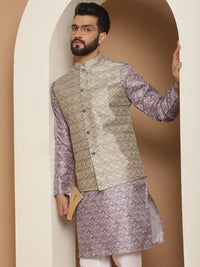 Anouk Ethnic Motifs Printed Straight Kurta with Churidar & Nehru Jacket