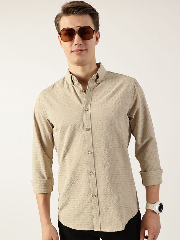 Thomas Scott Men Smart Button-Down Collar Textured Solid Slim Fit Casual Shirt