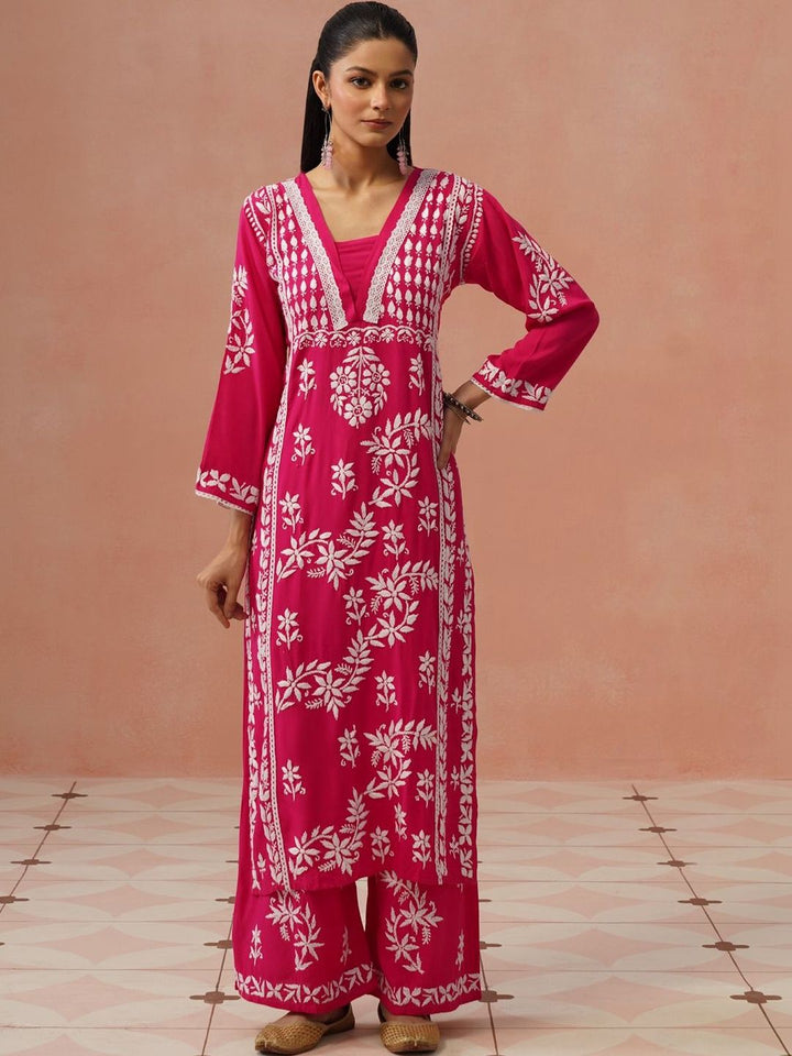 Rumah Chikankari Kurta Chikankari Biasa Wanita dengan Seluar