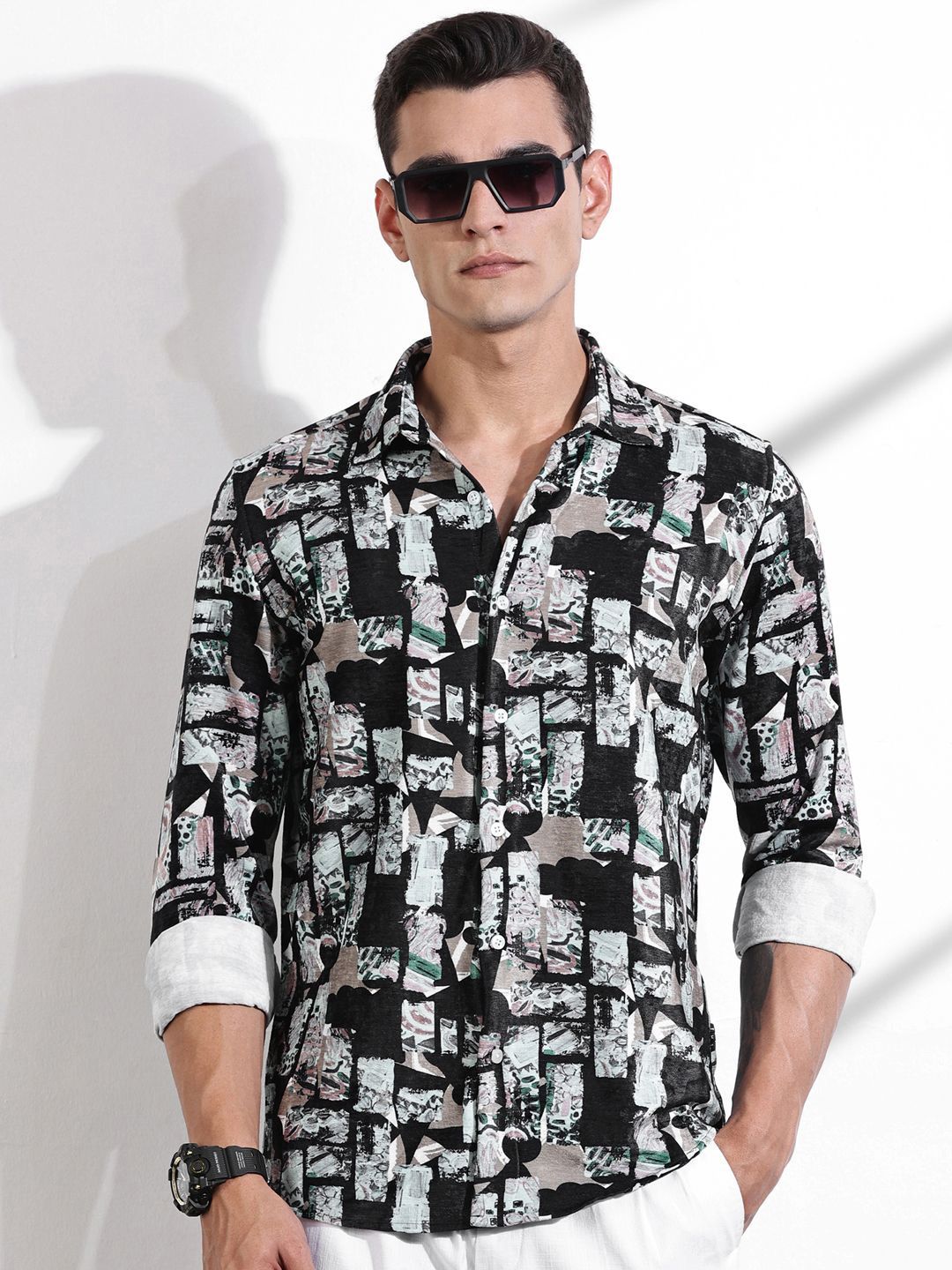 Thomas Scott Men Classic Slim Fit Opaque Printed Casual Shirt