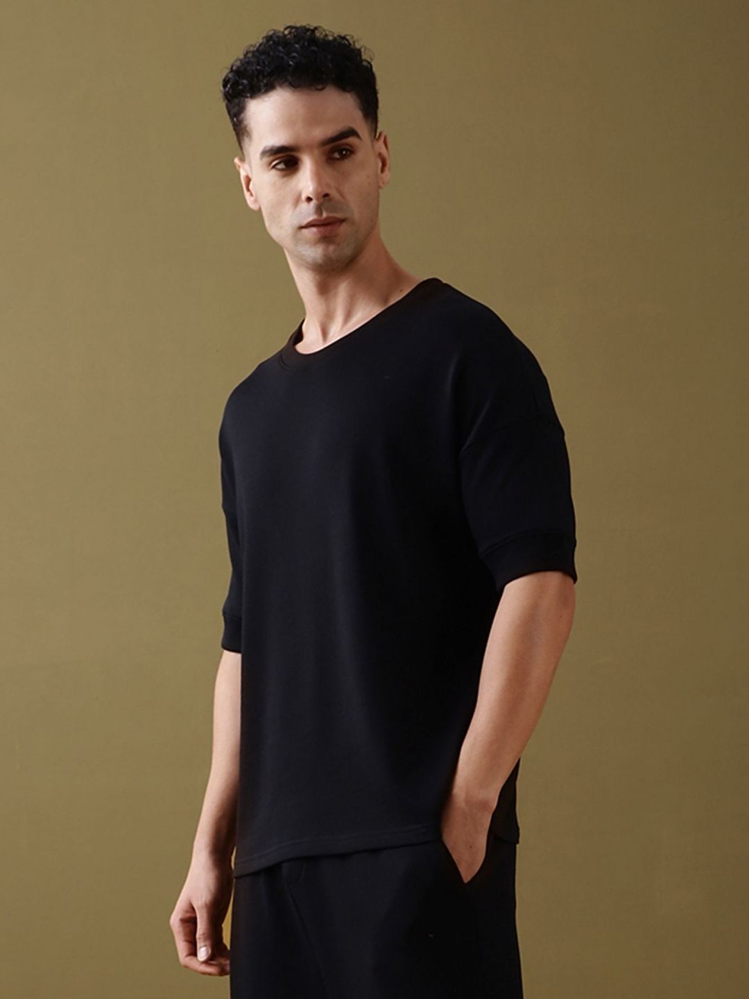 DILLINGER Men Solid Ultra Soft Drapey Oversized Drop Shoulder T-Shirt