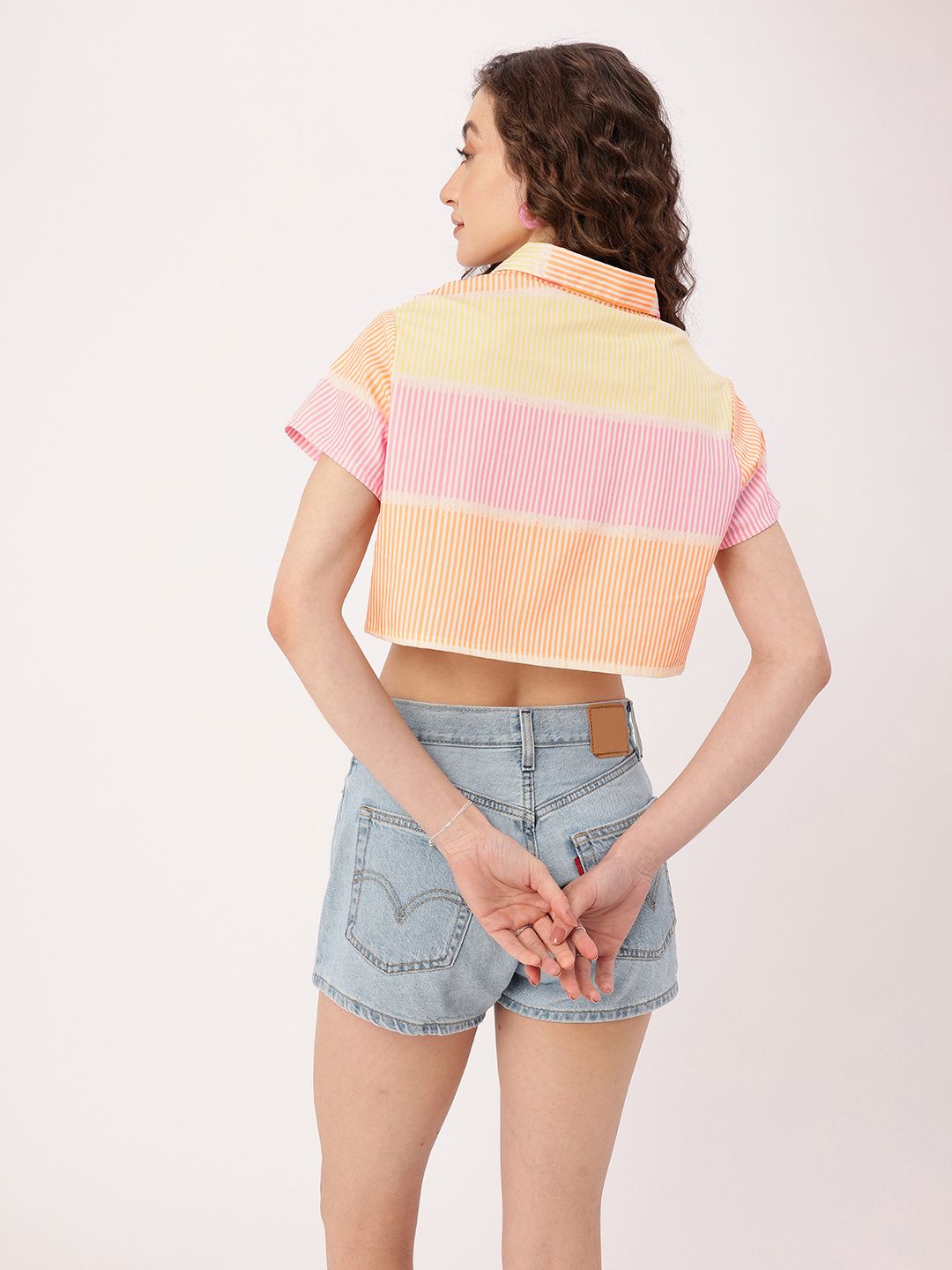 DressBerry Candy Striped Boxy Crop Shirt