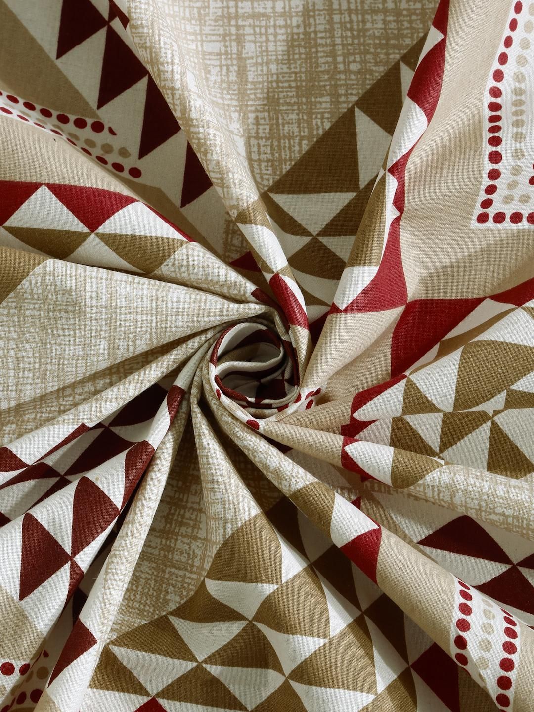 KLOTTHE Beige & Brown Geometric Printed Cotton 400 TC King Bedsheet Sets 2.5 m x 2.25 m