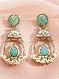 Rubans 22K Gold-Plated Stones Studded & Pearls Beaded Enamelled Circular Drop Earrings