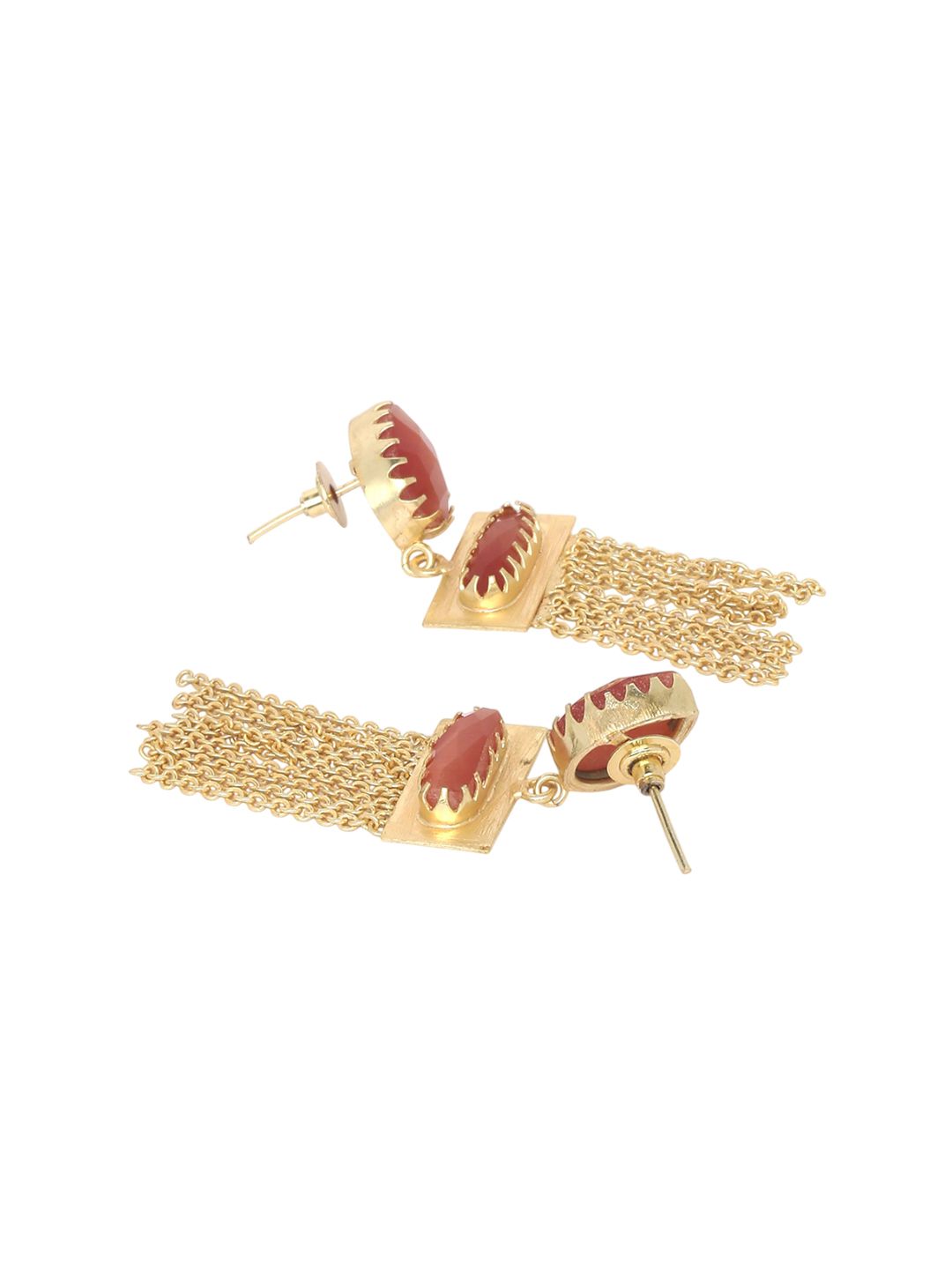 Anouk Gold-Plated Artificial Stone Studded Contemporary Tasselled Drop Earrings