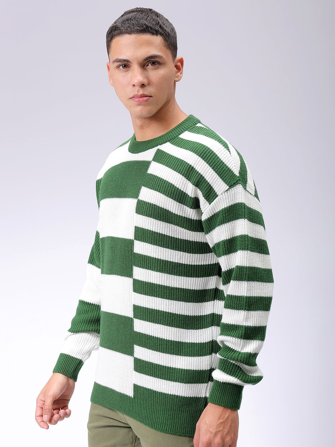 The Indian Garage Co Men Round Neck Long Sleeves Striped Pullover