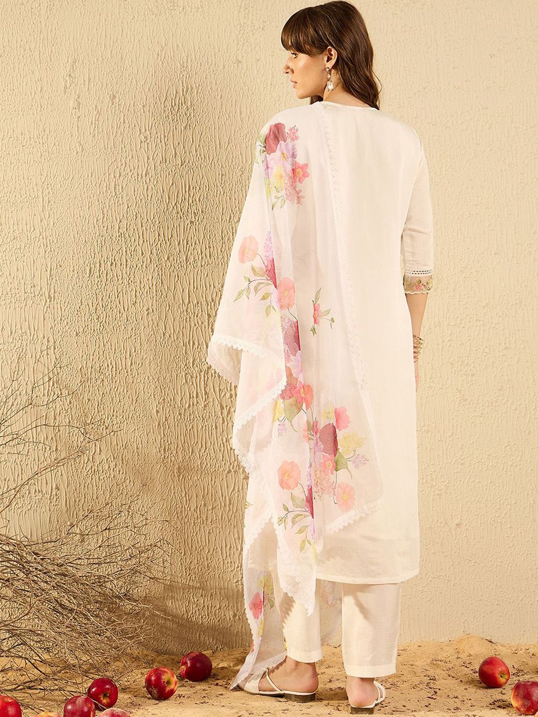 Indo Era Women Floral Embroidered Regular Thread Work Kurta with Trousers & With Dupatta
