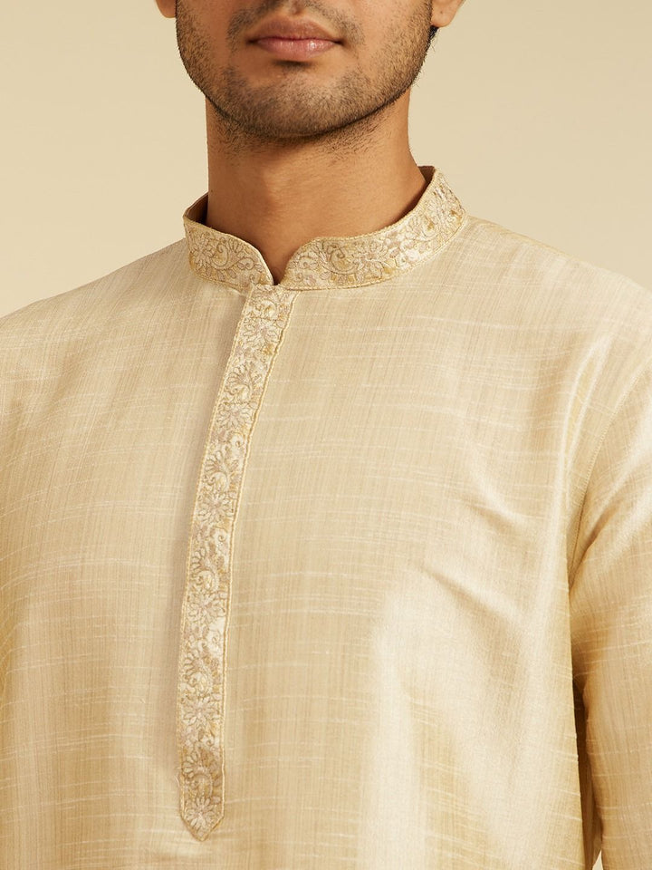Diwas by Manyavar Floral Yoke Design Thread Work Mandarin Collar Straight Kurta