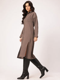 DressBerry Chic Slit Textured Midi Shirt Dress