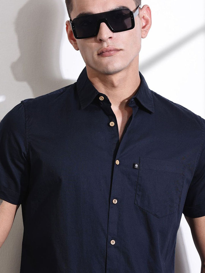 Thomas Scott Men Classic Slim Fit Spread Collar Solid Cotton Casual Shirt