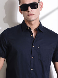 Thomas Scott Men Classic Slim Fit Spread Collar Solid Cotton Casual Shirt