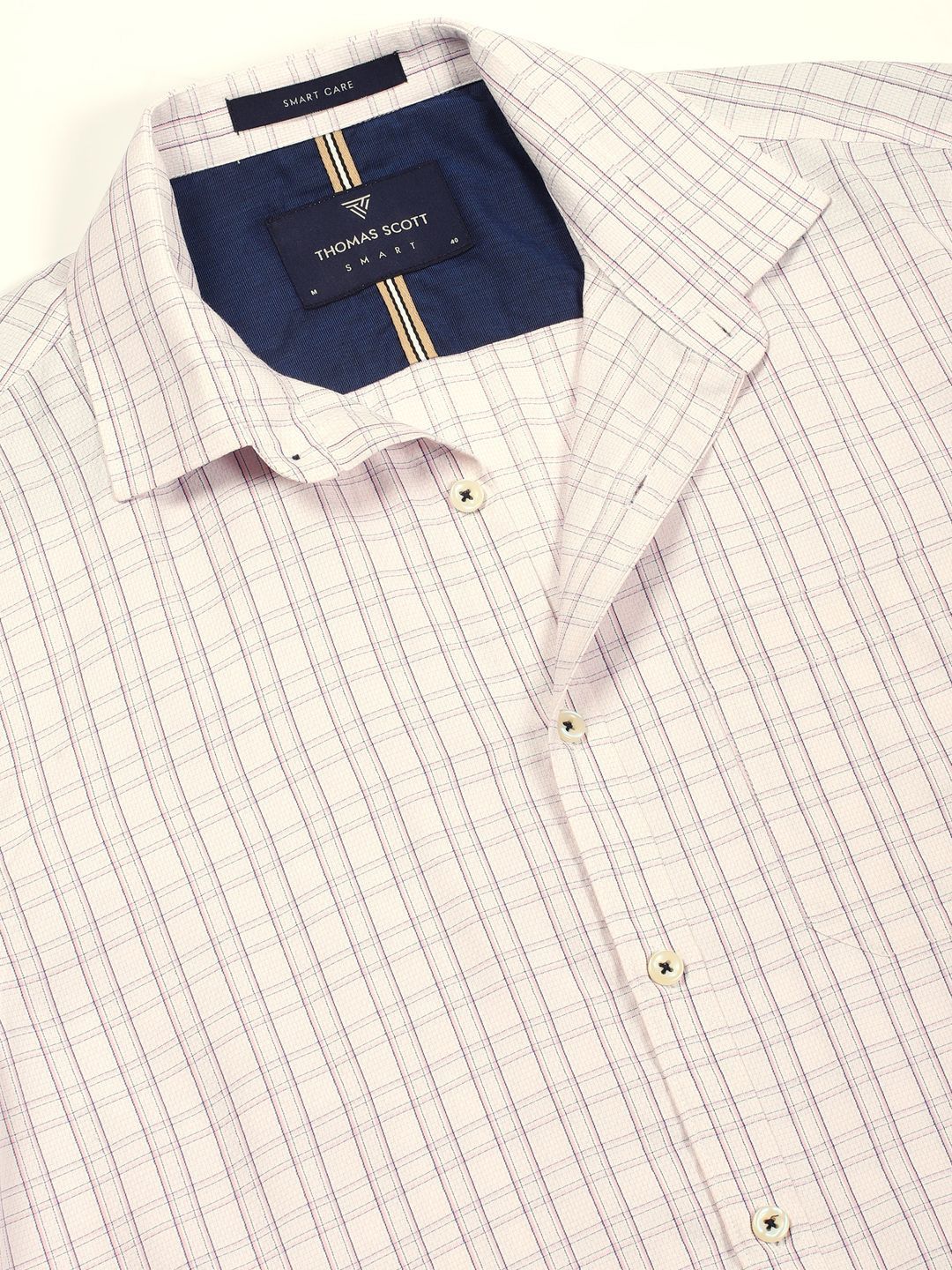 Thomas Scott Men Smart Spread Collar Checked Cotton Formal Shirt