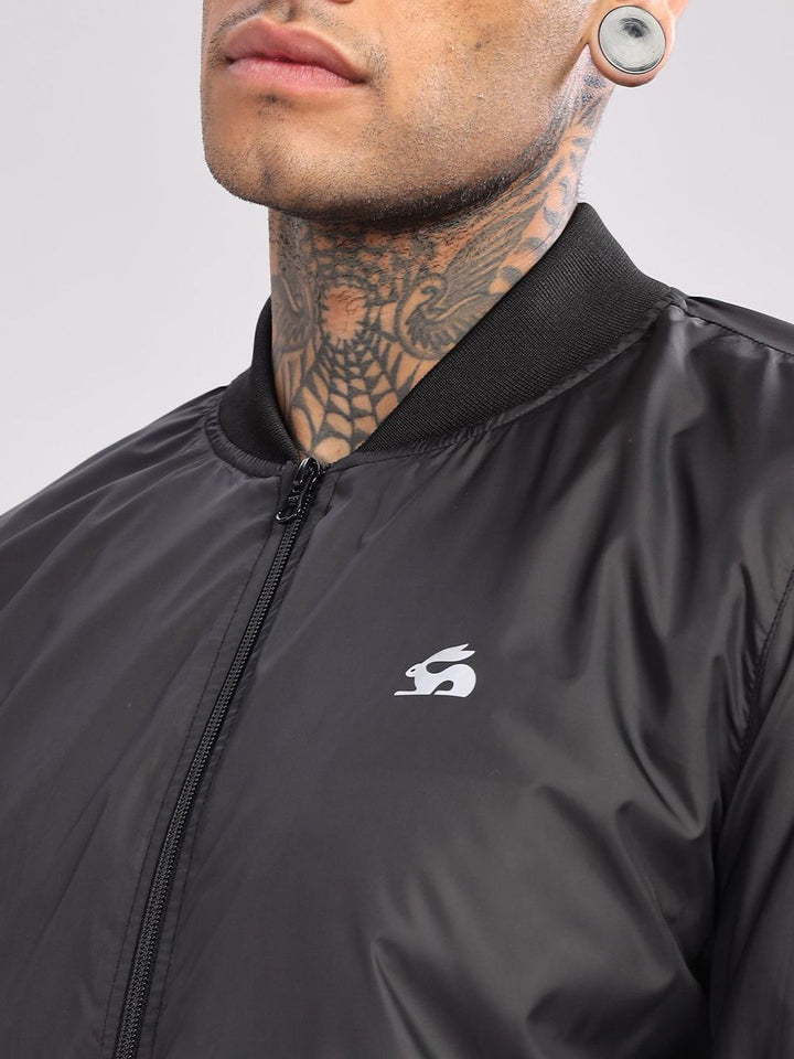 ADRO Men Stand Collar Solid Casual Bomber Jacket