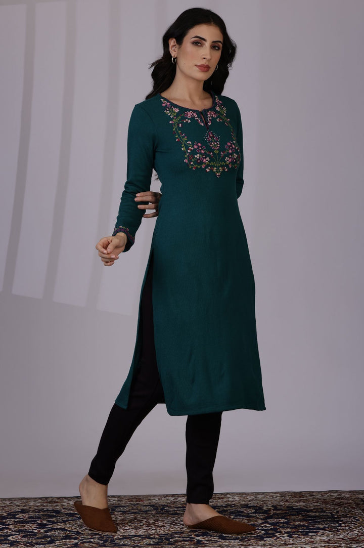 W Floral Embroidered Keyhole Neck Straight Kurta
