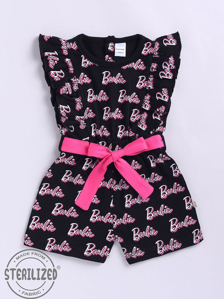 Moms Love Infant Girls Barbie Printed Pure Cotton Ruffled Basic Jumpsuit