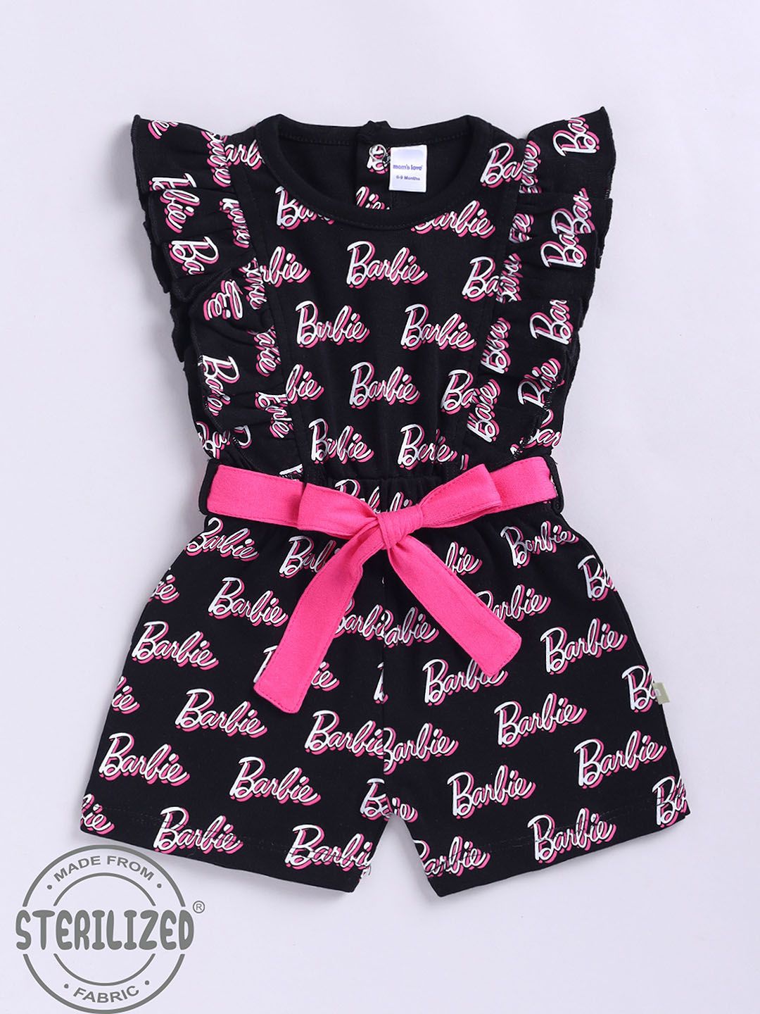 Moms Love Infant Girls Barbie Printed Pure Cotton Ruffled Basic Jumpsuit