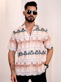Eszett Men Ethnic Motifs Printed Cuban Collar Linen Casual Shirt
