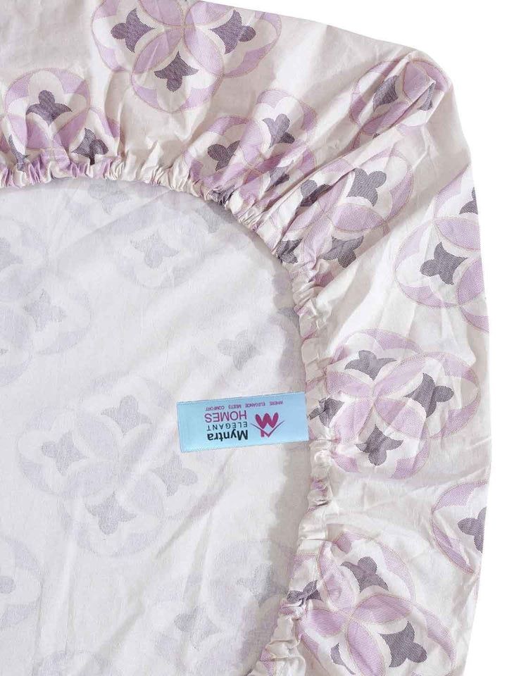 Myntra Elegant Homes White & Purple Geometric 400 TC Single Cadar dengan 1 Sarung Bantal