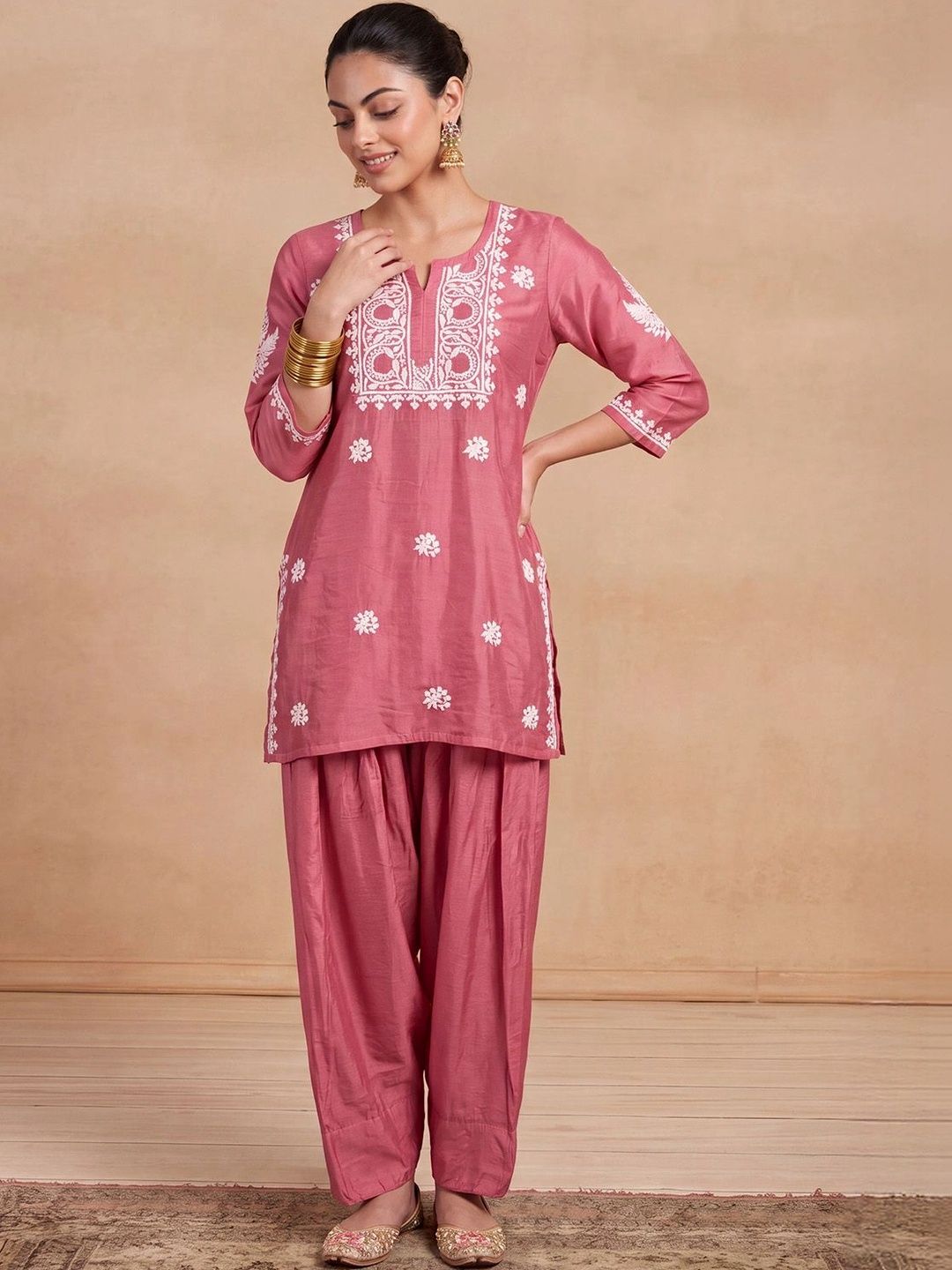 House of Chikankari Women Ethnic Motifs Embroidered Regular Thread Work Kurta with Patiala