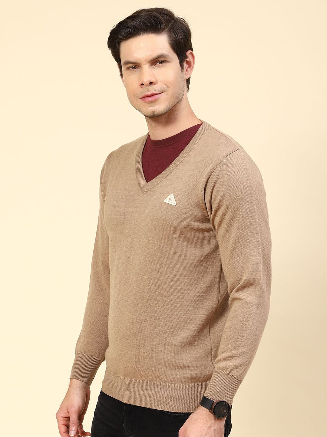 Monte Carlo Men Woollen  V Neck Long Sleeves Pullover Sweater