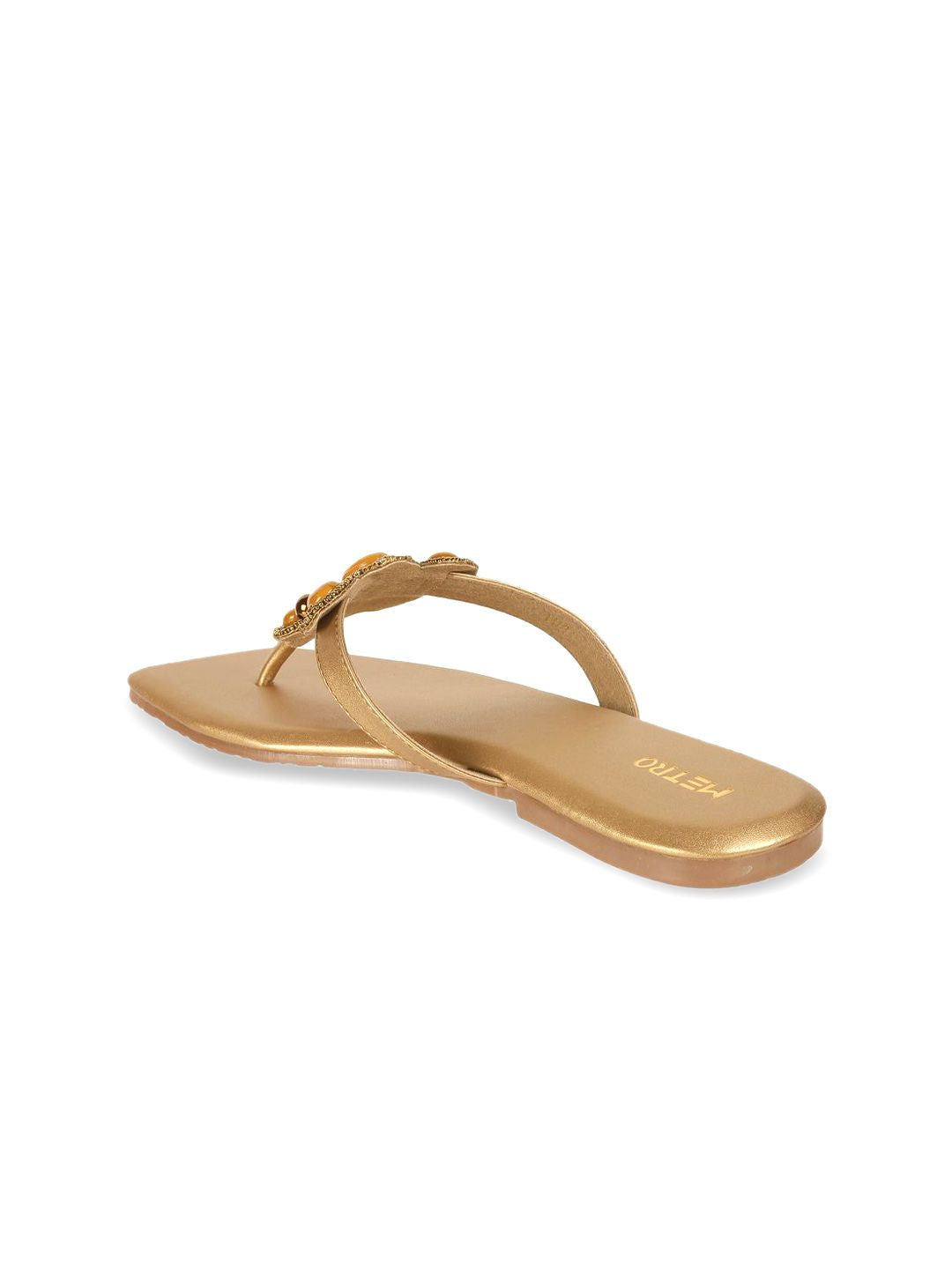 Metro Women Textured T-Strap Flats