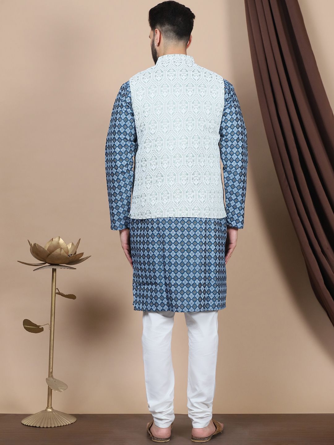 Anouk Teal Blue Ethnic Motifs Printed Straight Kurta with Churidar