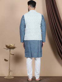 Anouk Teal Blue Ethnic Motifs Printed Straight Kurta with Churidar