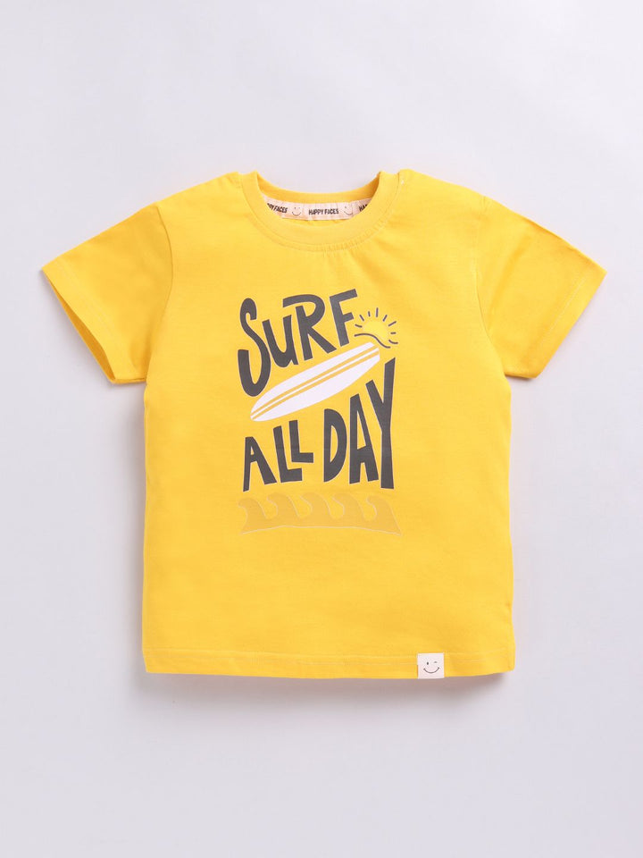 Happy Faces Kids Boys Typography Printed Pure Cotton T-Shirt