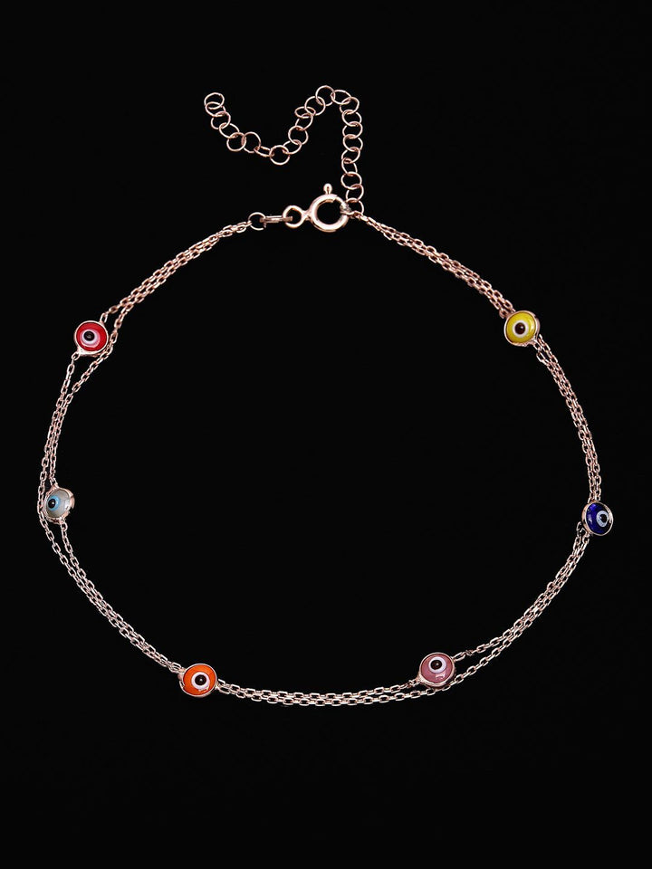 PANASH 925 Sterling Silver Rose Gold-Plated Evil Eye Multistrand Bracelet