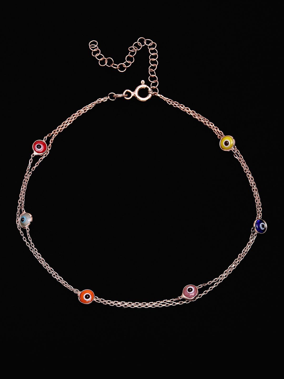 PANASH 925 Sterling Silver Rose Gold-Plated Evil Eye Multistrand Bracelet
