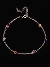 PANASH 925 Sterling Silver Rose Gold-Plated Evil Eye Multistrand Bracelet
