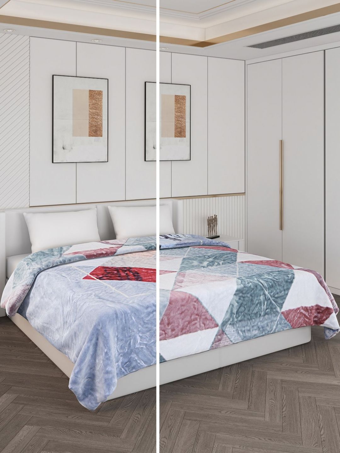 Monte Carlo Blue & White 550 GSM Floral Heavy Winter Double Bed Blanket