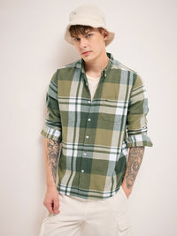 THE BEAR HOUSE Men Button-Down Collar Checked Cotton Slim Fit Casual Shirt