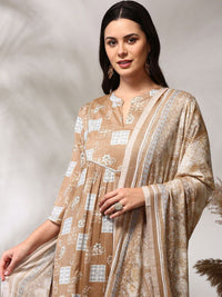 Anouk Floral Printed Regular Straight Kurta with Trousers & Dupatta