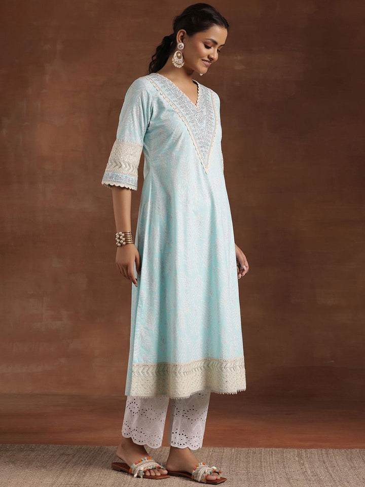 Libas Floral Printed Sequinned Pure Cotton Kurta with Trousers & Dupatta