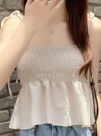 DressBerry Shoulder Straps Smocking Peplum Top