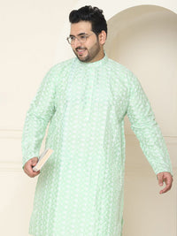 SOJANYA PLUS Floral Embroidered Thread Work Silk Cotton Straight Kurta with Pyjamas
