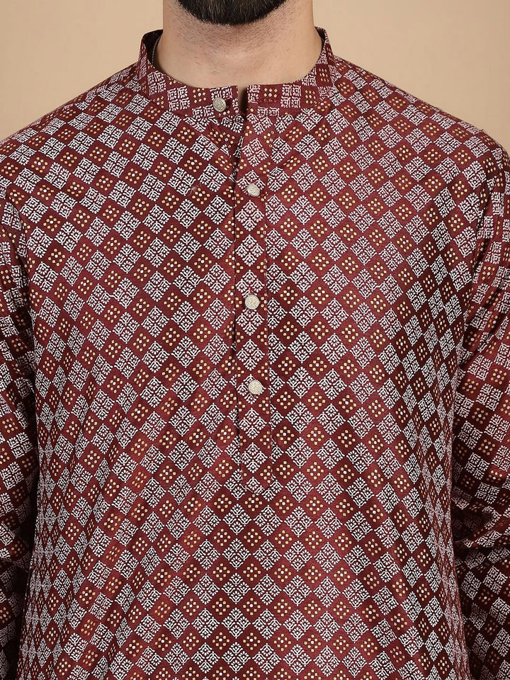 Anouk Geometric Printed Mandarin Collar Regular Straight Kurta With Churidar